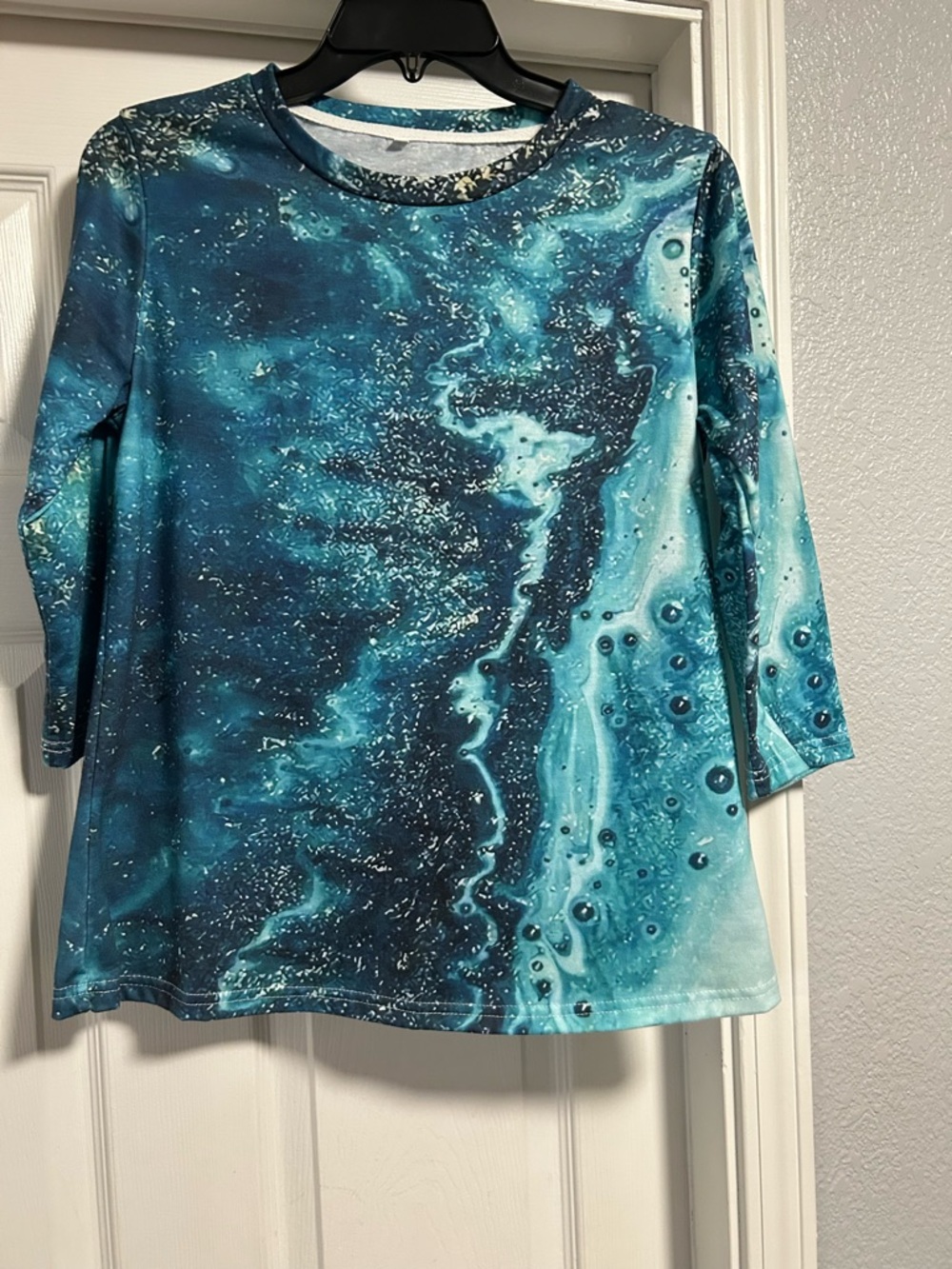 Teal & Navy Abstract Watercolor 3/4 Sleeve Top